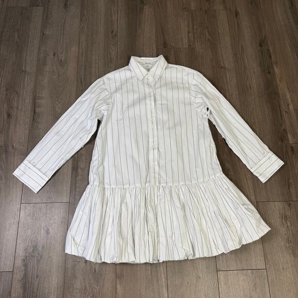 Madewell Bubble-Hem Mini Shirt Dress WMNS M White Long Sleeve NU761 Button Front - Picture 7 of 13